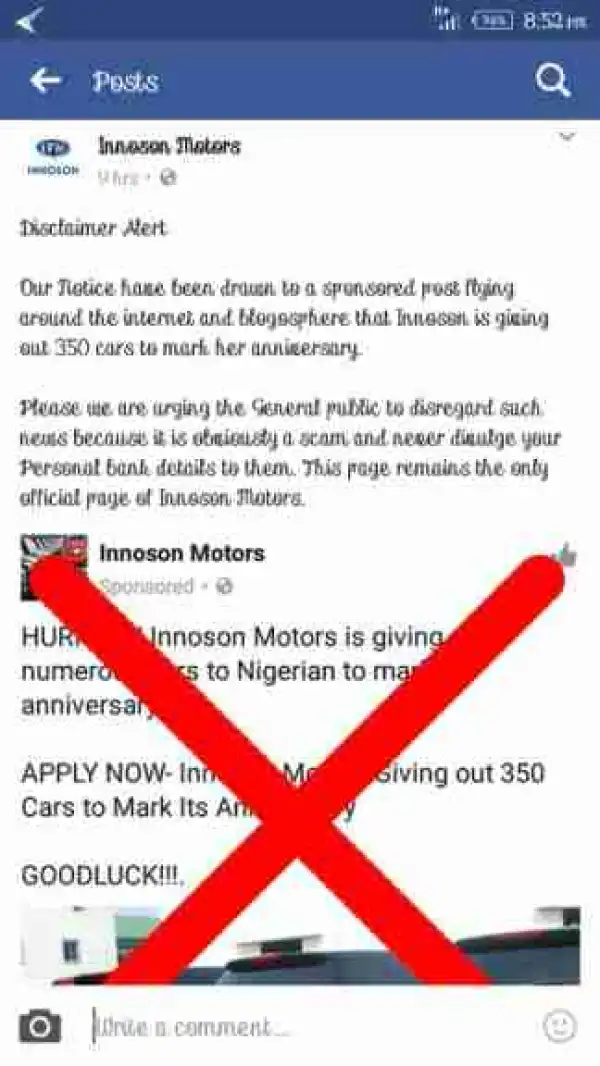 Innoson Motors Warns Of An Employment Scam (Photo)